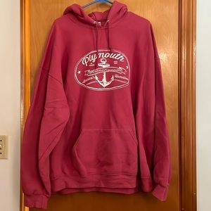 Plymouth dark ink hoodie with anchor logo and front pocket